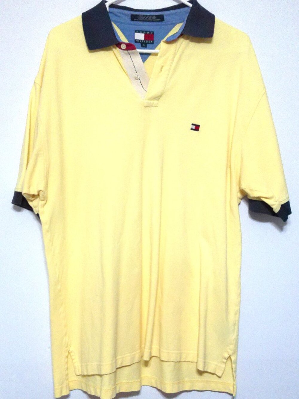 Tommy Hilfiger Polo Shirt Mens Large Yellow Short Sleeve Cotton Classic Logo